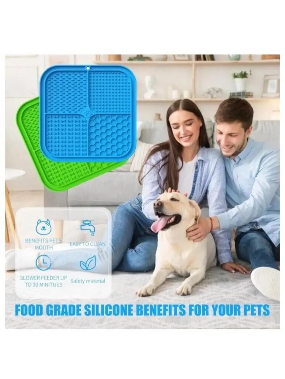 Dog Licking Mats 2pc Set Slow Feeder Lick Pads Suction Cup Base For Grooming Etc